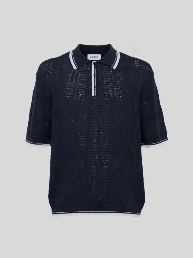Laneus polo hulmønster navy bomuld