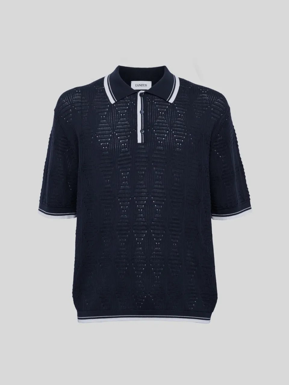Laneus polo hulmønster navy bomuld