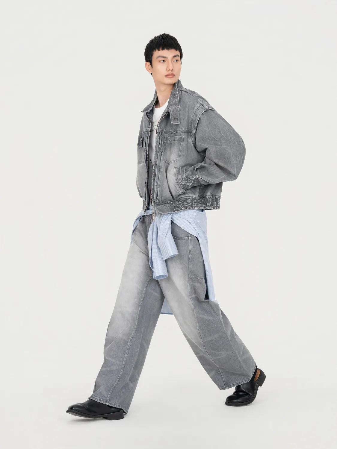Feng Chen Wang Deconstructed denimjakke grå XS-XL oversize