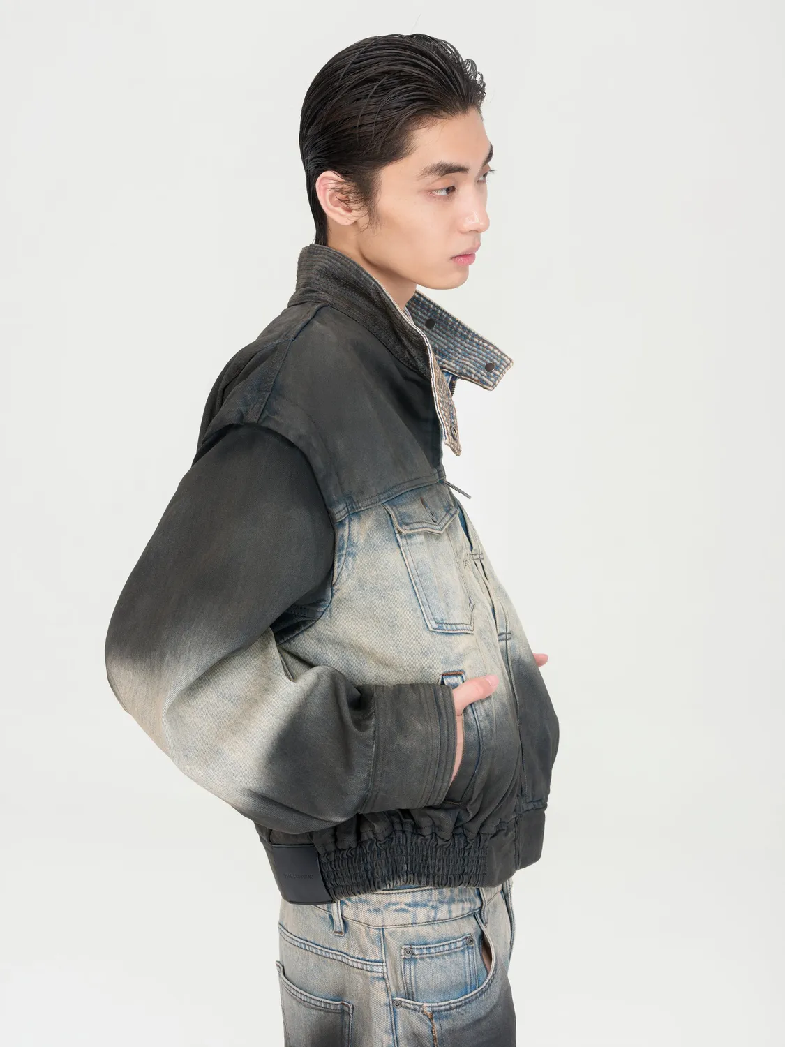 Feng Chen Wang Ombre denimjakke blå-sort cropped