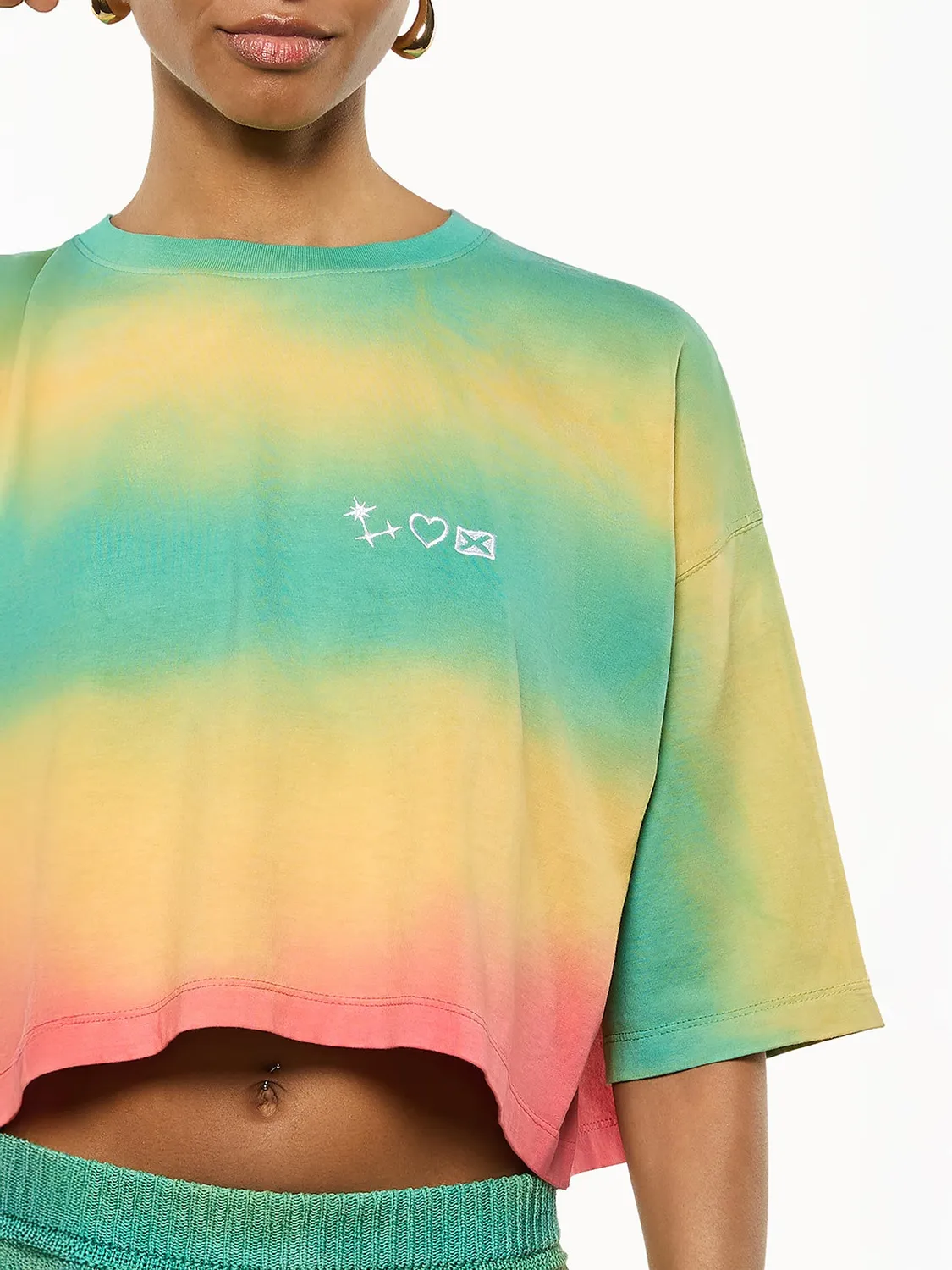 Laneus Cropped Over Rainbow T-Shirt multicolour bomuld