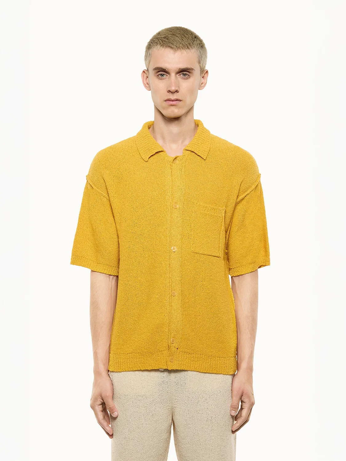 Laneus Cashmere Silk Boxy Shirt skjorte saffron strik