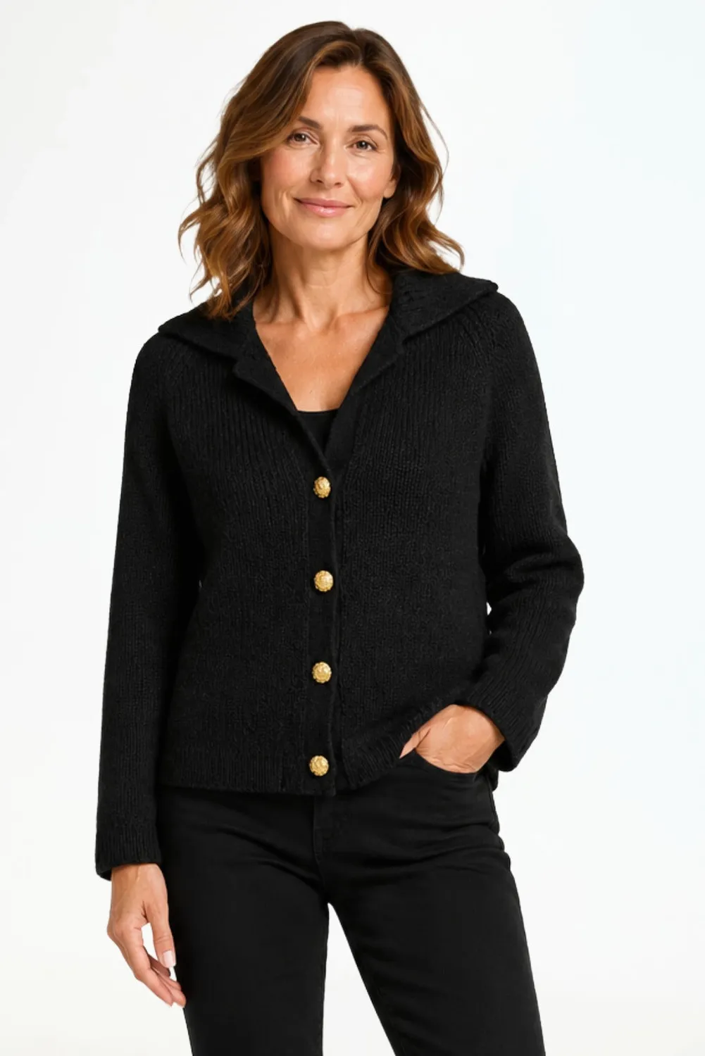 IN FRONT Brenda strikcardigan guldknapper
