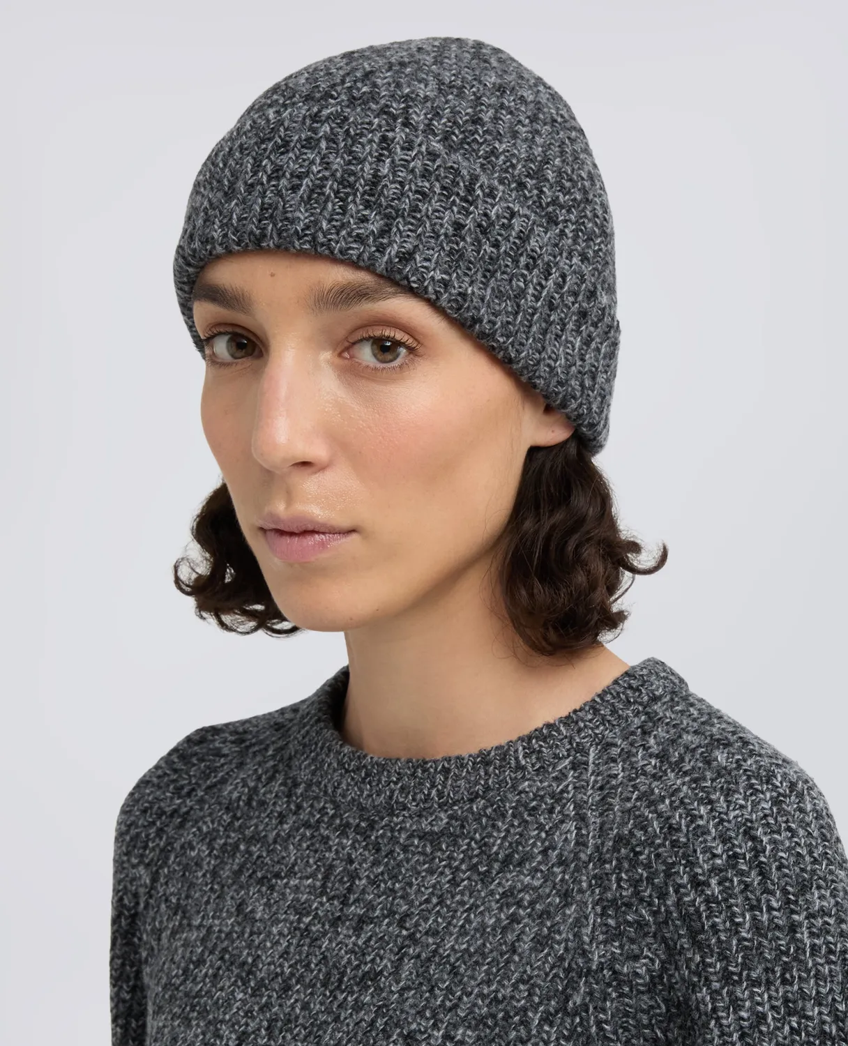 Aspesi Ribbed Wool Beanie hue grå mouliné