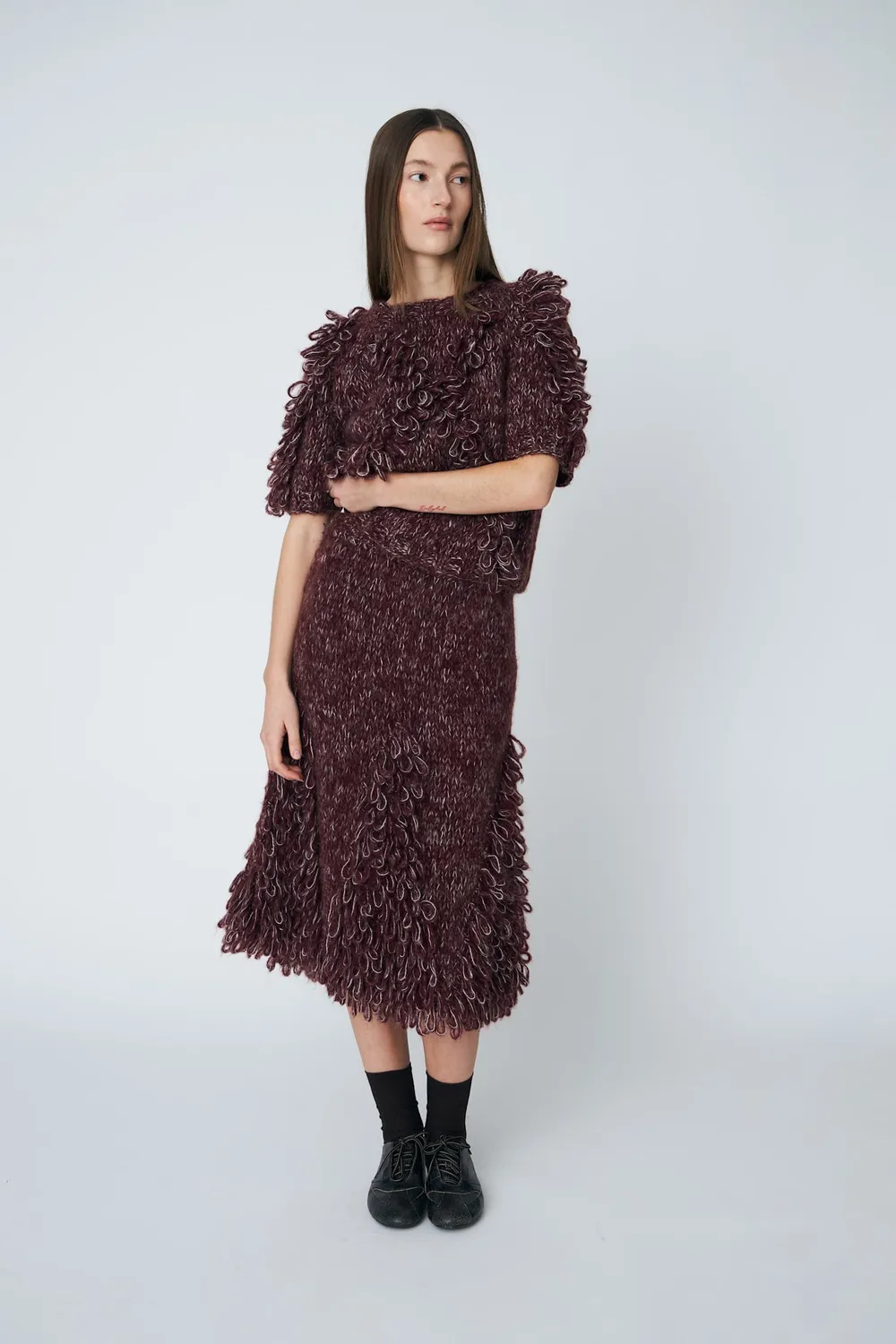 DAWNXDARE Edie 340 Raisin strikskørt mohair
