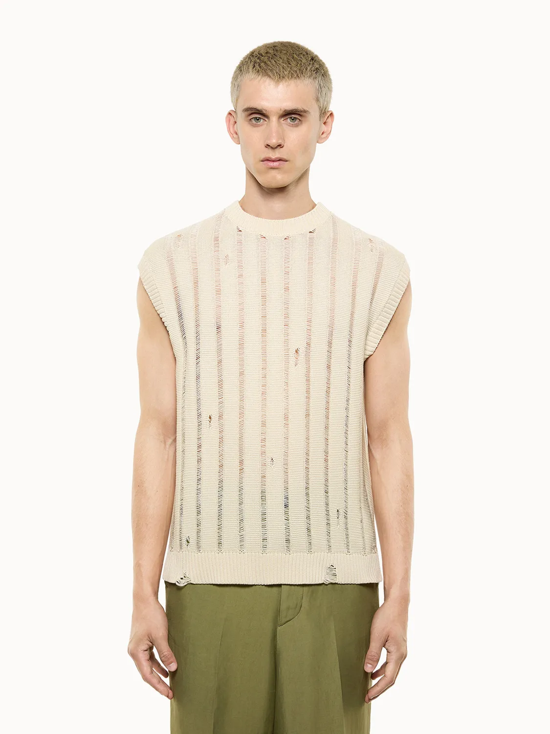 Laneus Destroyed Sleeveless Shirt ærmeløs top beige bomuld