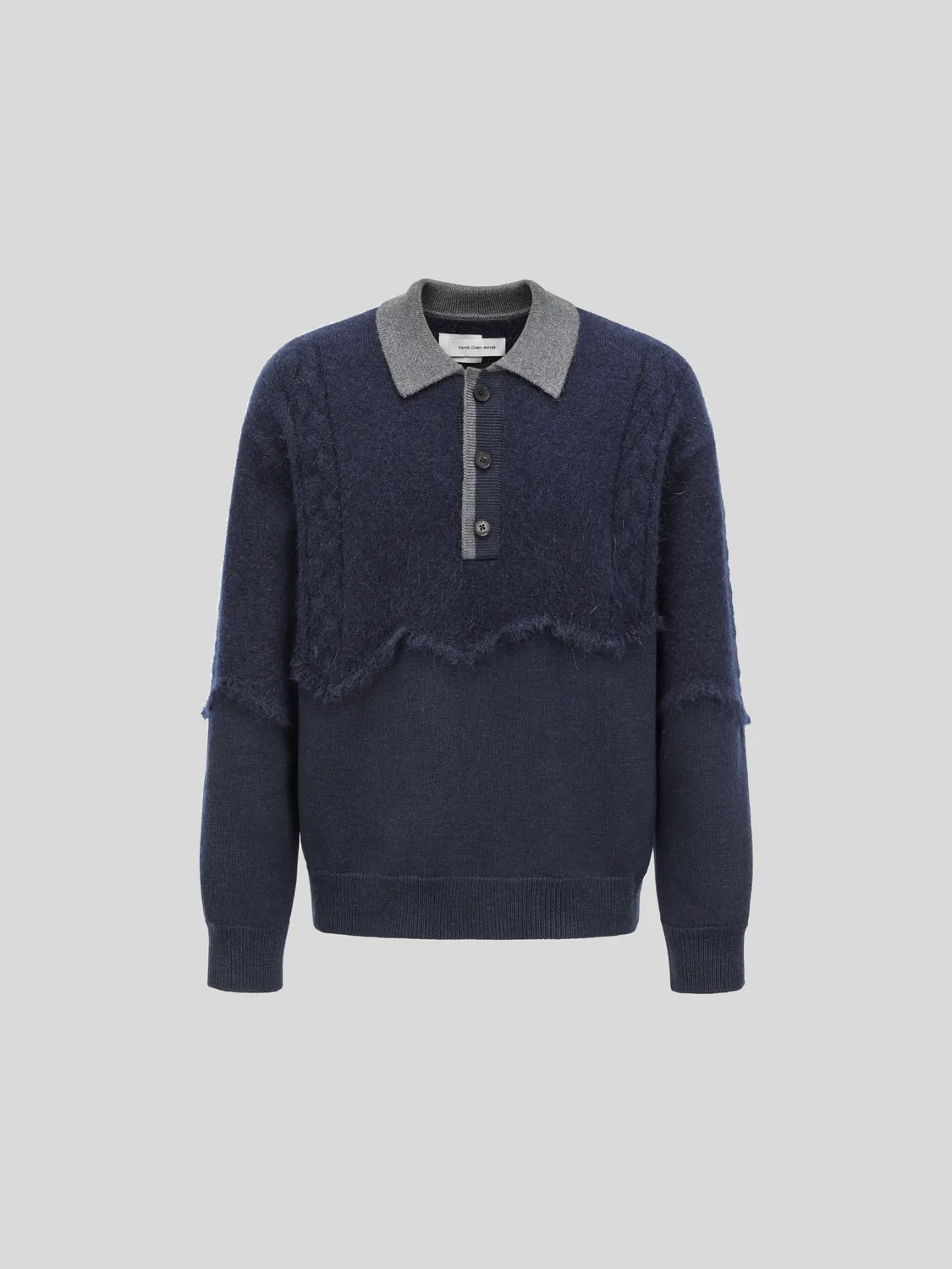 Feng Chen Wang Cable-Knit Polo poloshirt navy strik