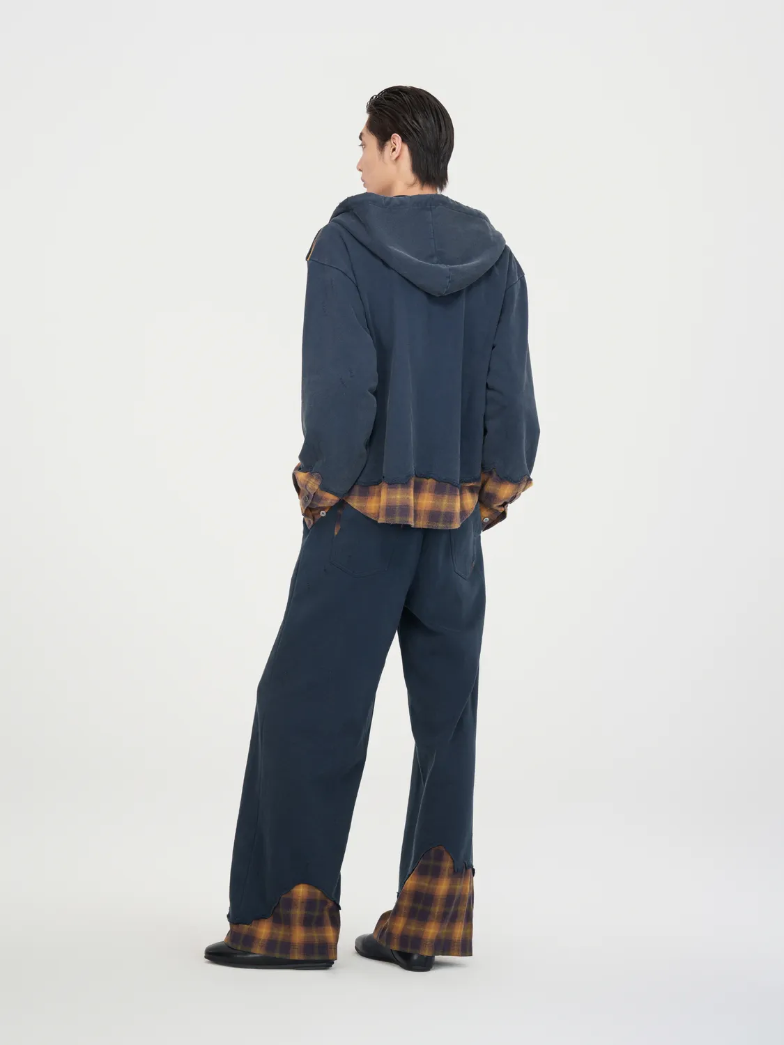 Feng Chen Wang Navy Plaid-Panel bukser ternet