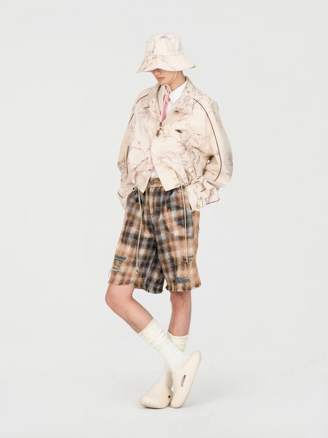 Feng Chen Wang Decayed Check shorts blå brun