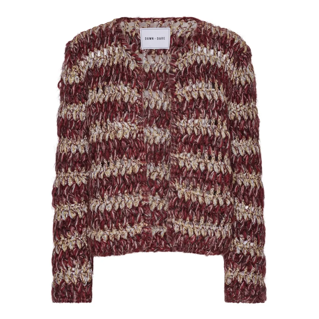 DAWNXDARE PALMA cardigan 339 aubergine stribet