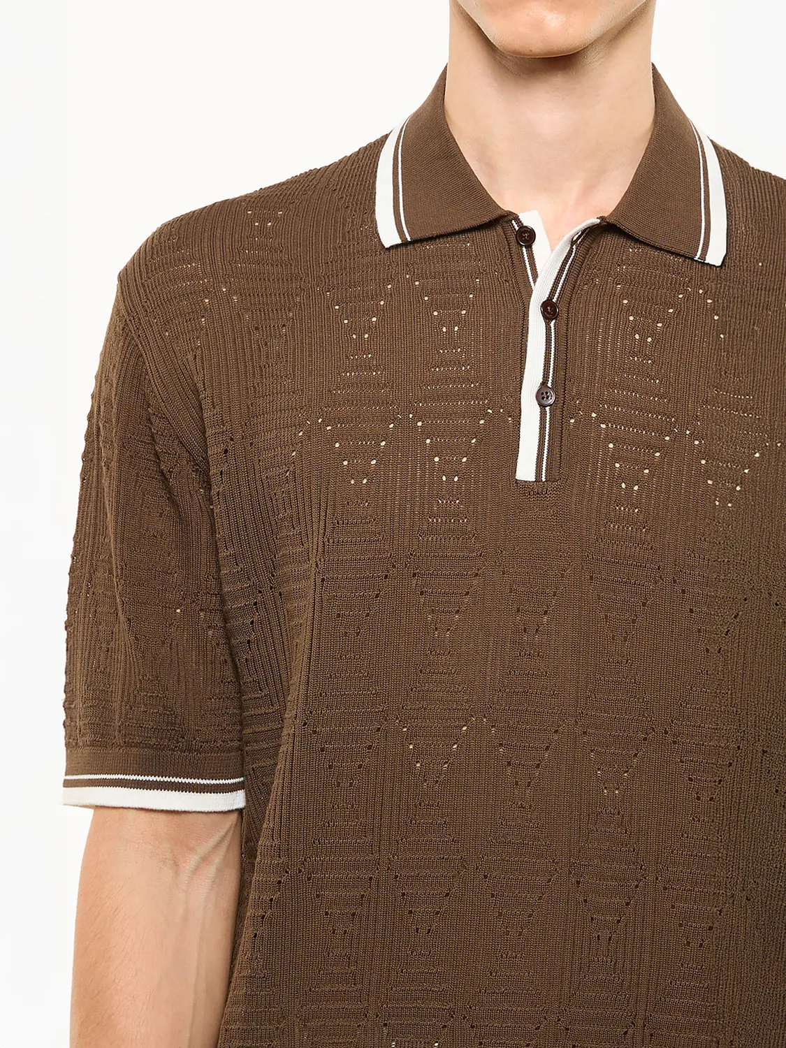 Laneus Openwork Knit polo chokolade bomuld