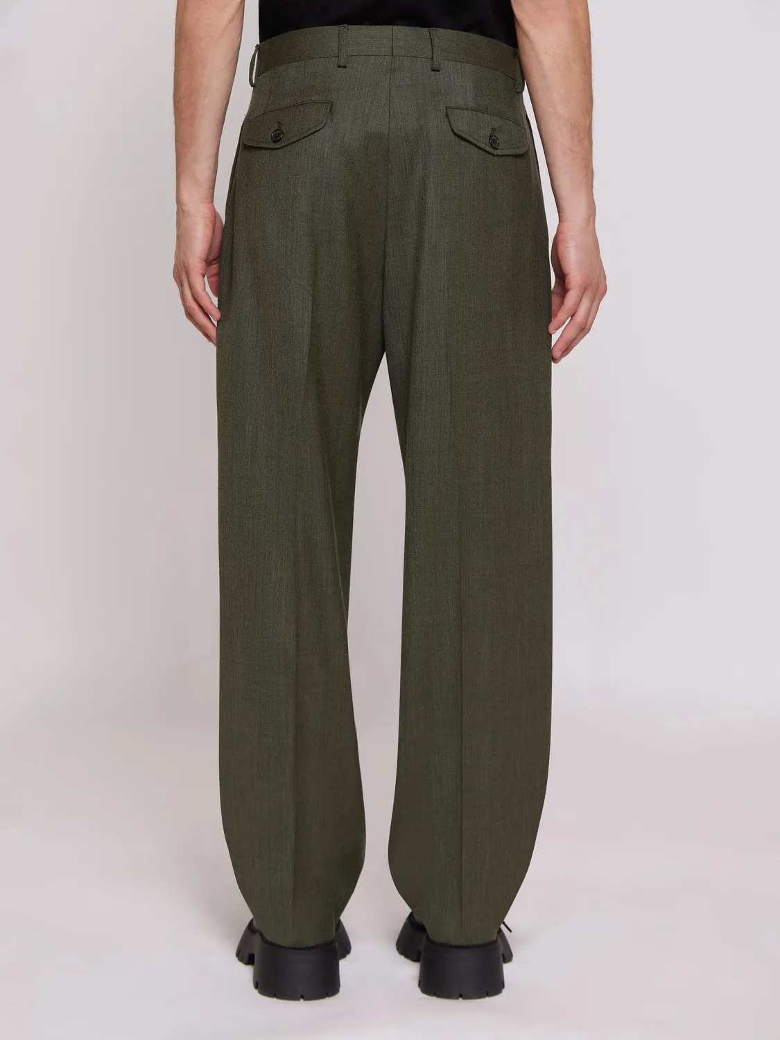 Laneus Wide Leg Wool Trousers bukser grøn uld