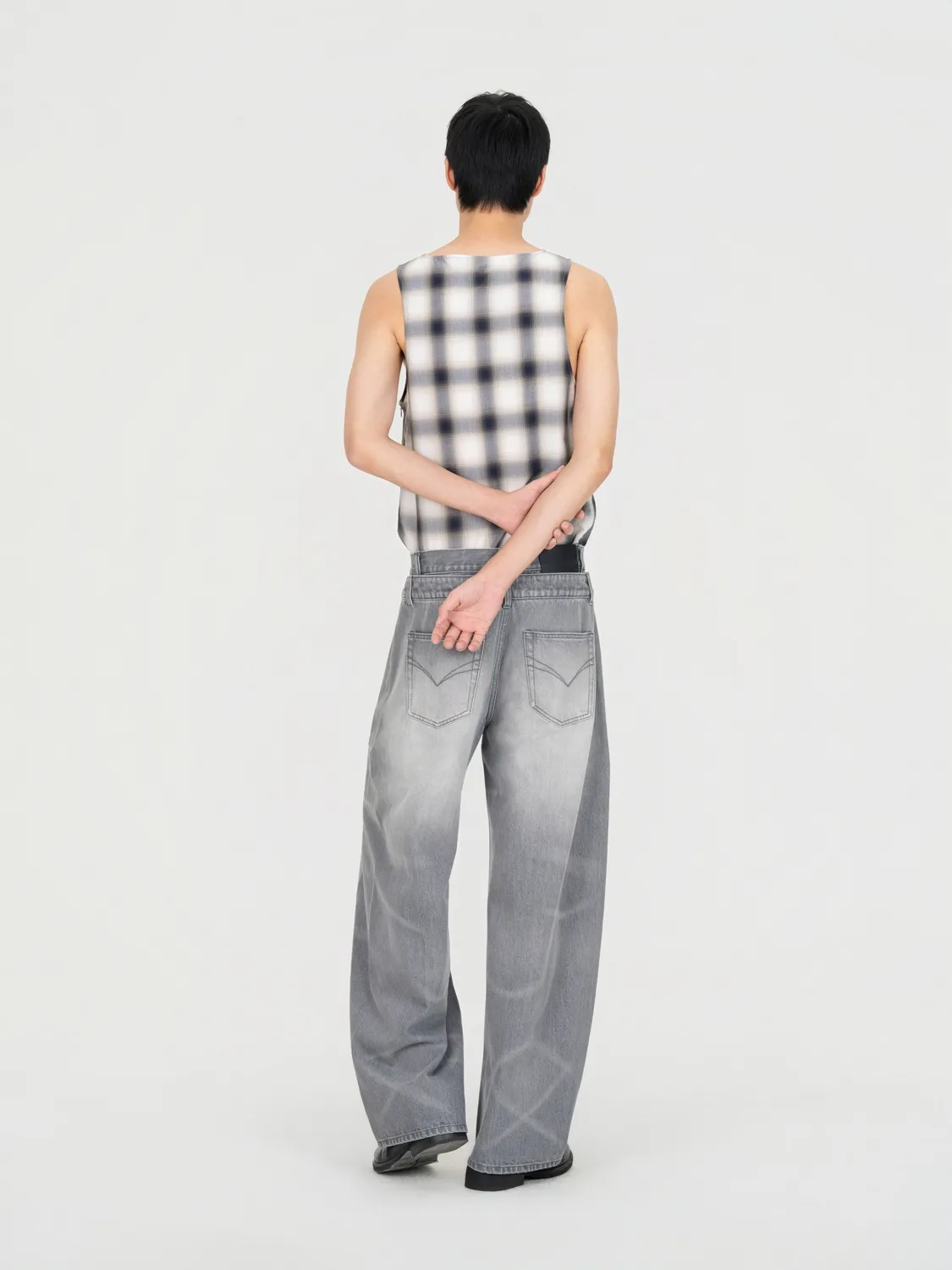 Feng Chen Wang Washed Denim jeans grå loose fit