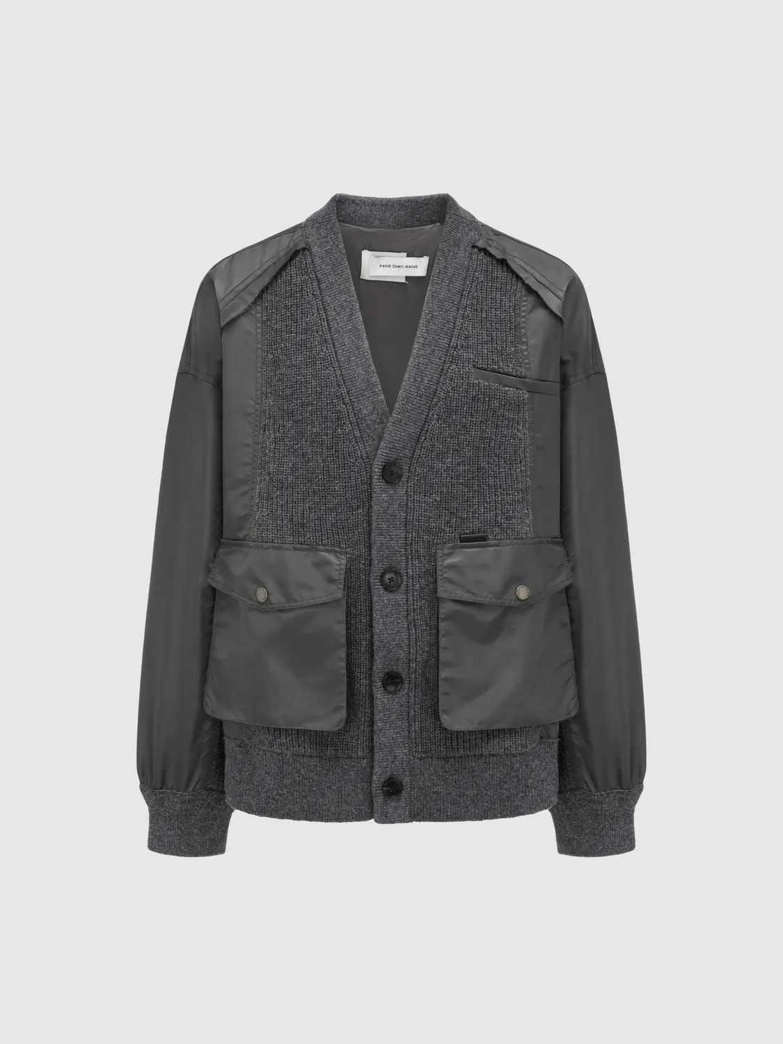 Feng Chen Wang Patchwork cardigan nylon sort mørkegrå