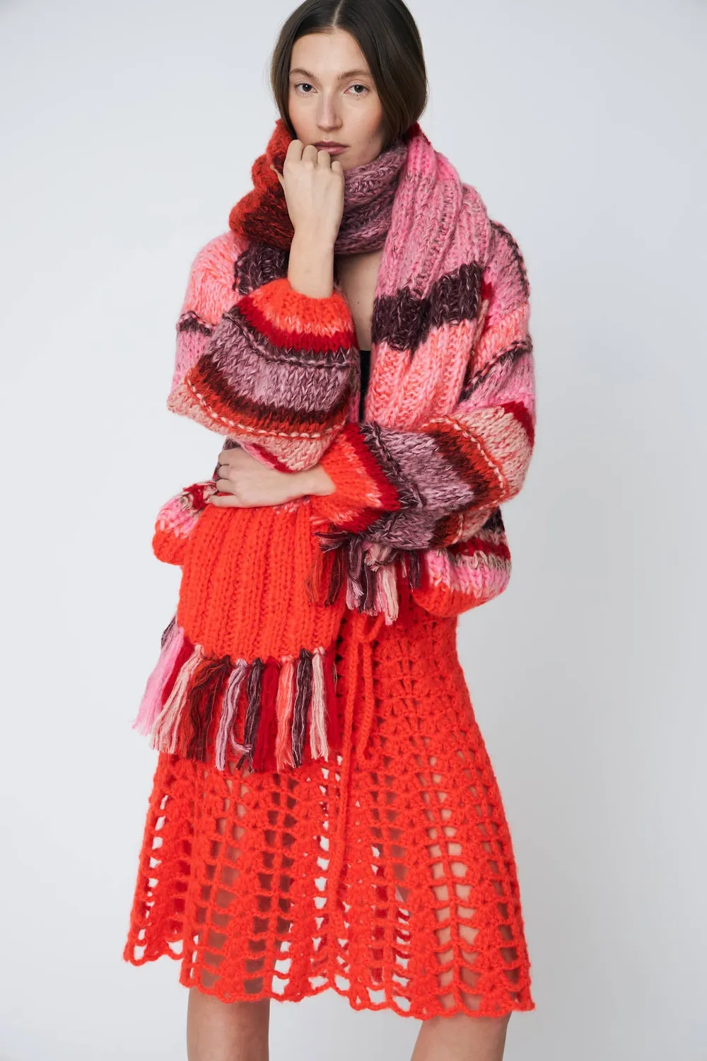 DAWNXDARE Eden 335 cardigan chili stribet