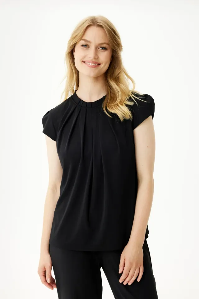 IN FRONT Grazia bluse jersey med krave strækbar