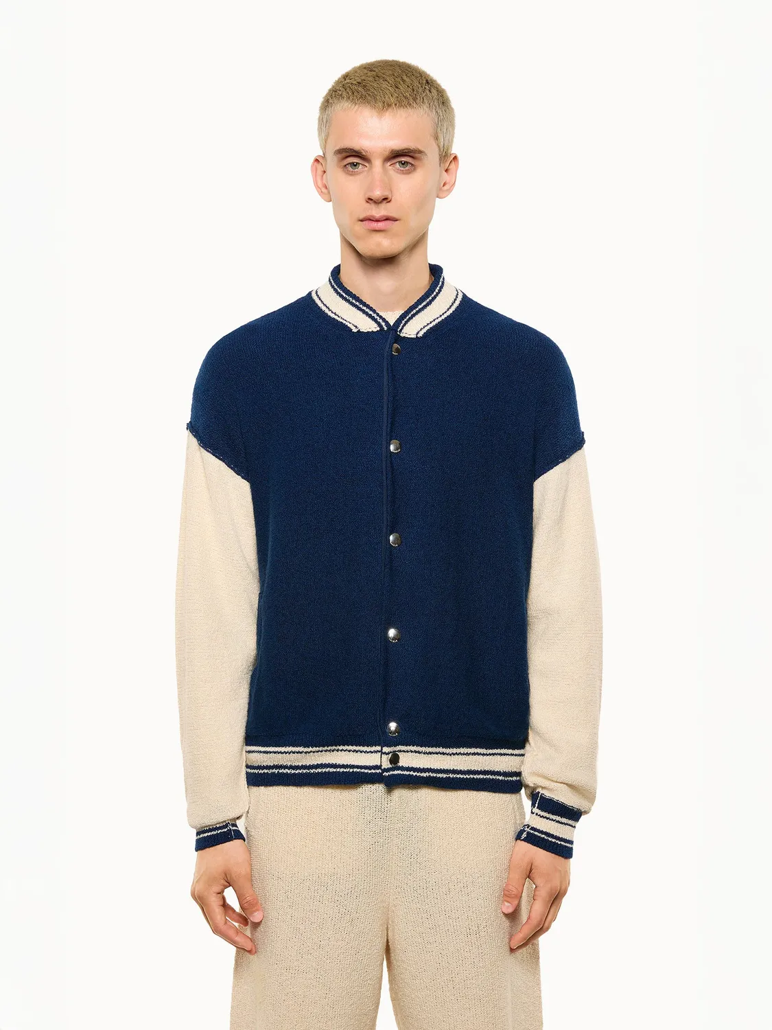 Laneus Cashmere and Silk Knit Bomber bomberjakke blå