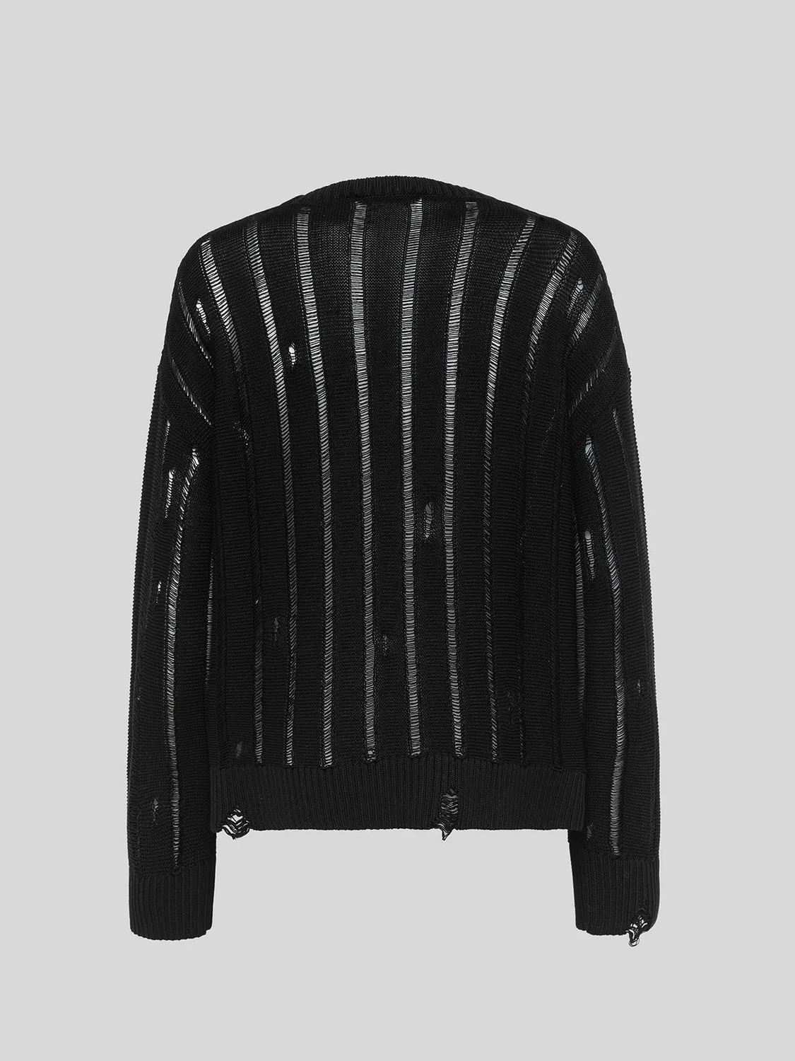 Laneus Destroyed Crew Neck striktrøje sort økologisk bomuld