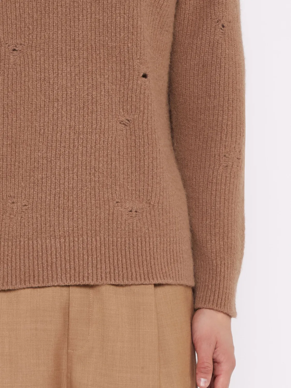 Laneus Destroyed English Rib Boxy Crewneck sweater camel uld
