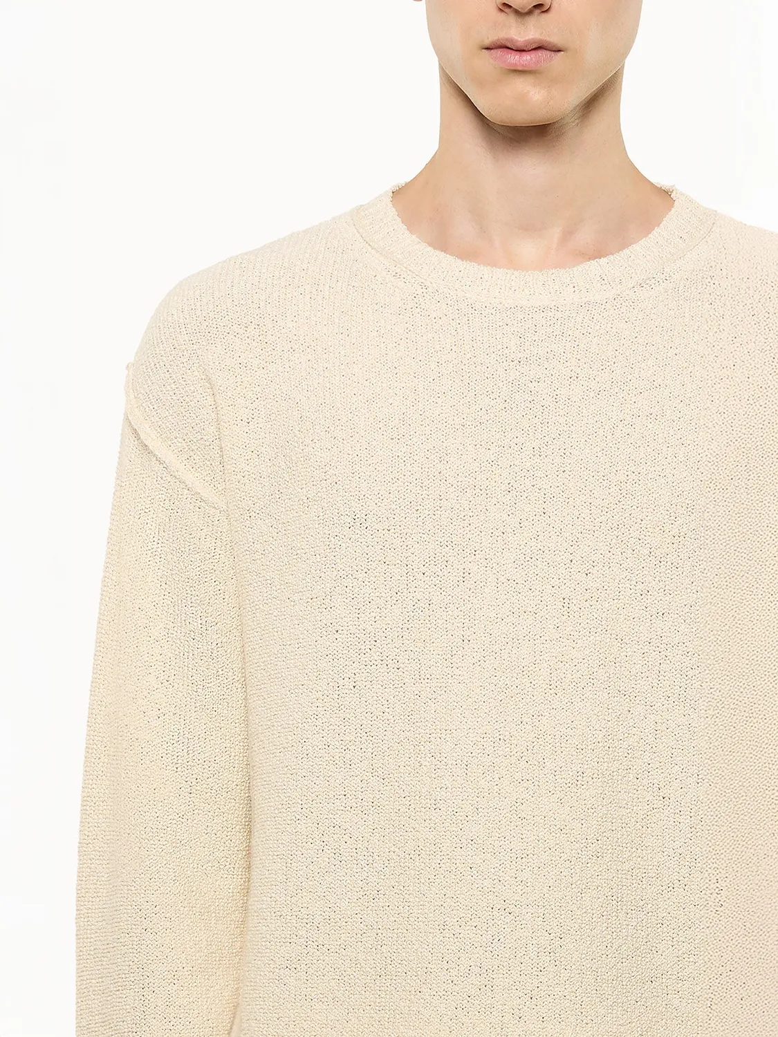 Laneus Cashmere and Silk Crew Neck Sweater strik creme cashmere
