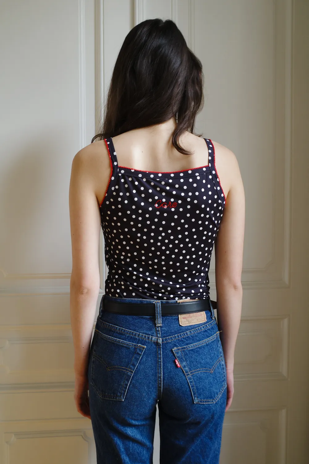 Caro Editions Tank Top jersey sort prikket elastan