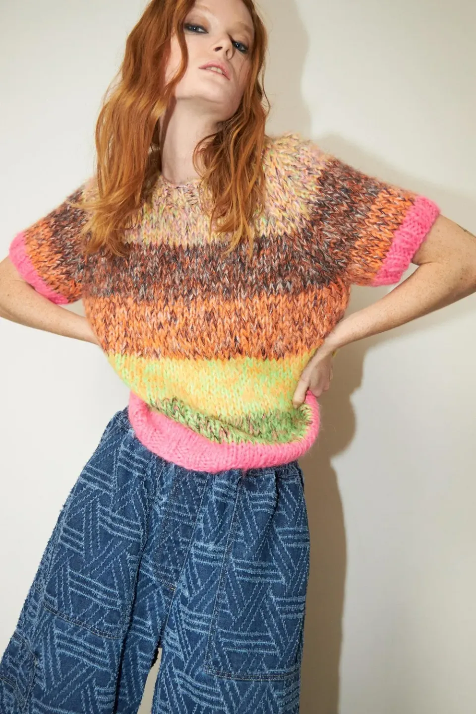 DAWNXDARE ESTELLE Rainbow strikbluse pink multi