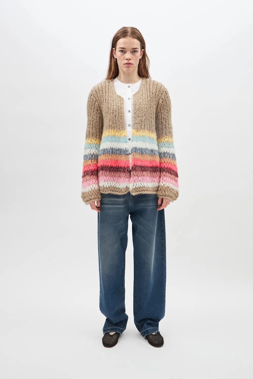 DAWN x DARE Fallulah 992 Peat Multi cardigan beige mohair