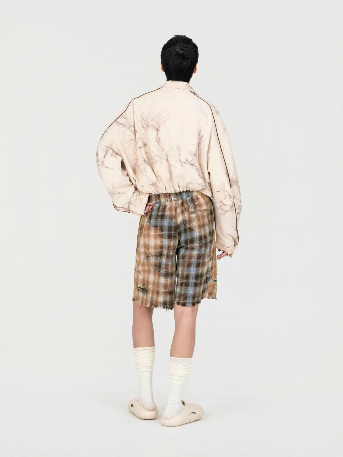 Feng Chen Wang Decayed Check shorts blå brun