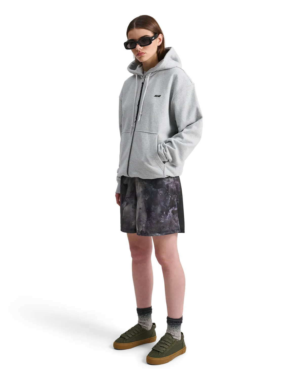 Alis Aaron lynlås-hættetrøje Grey Melange bomuld