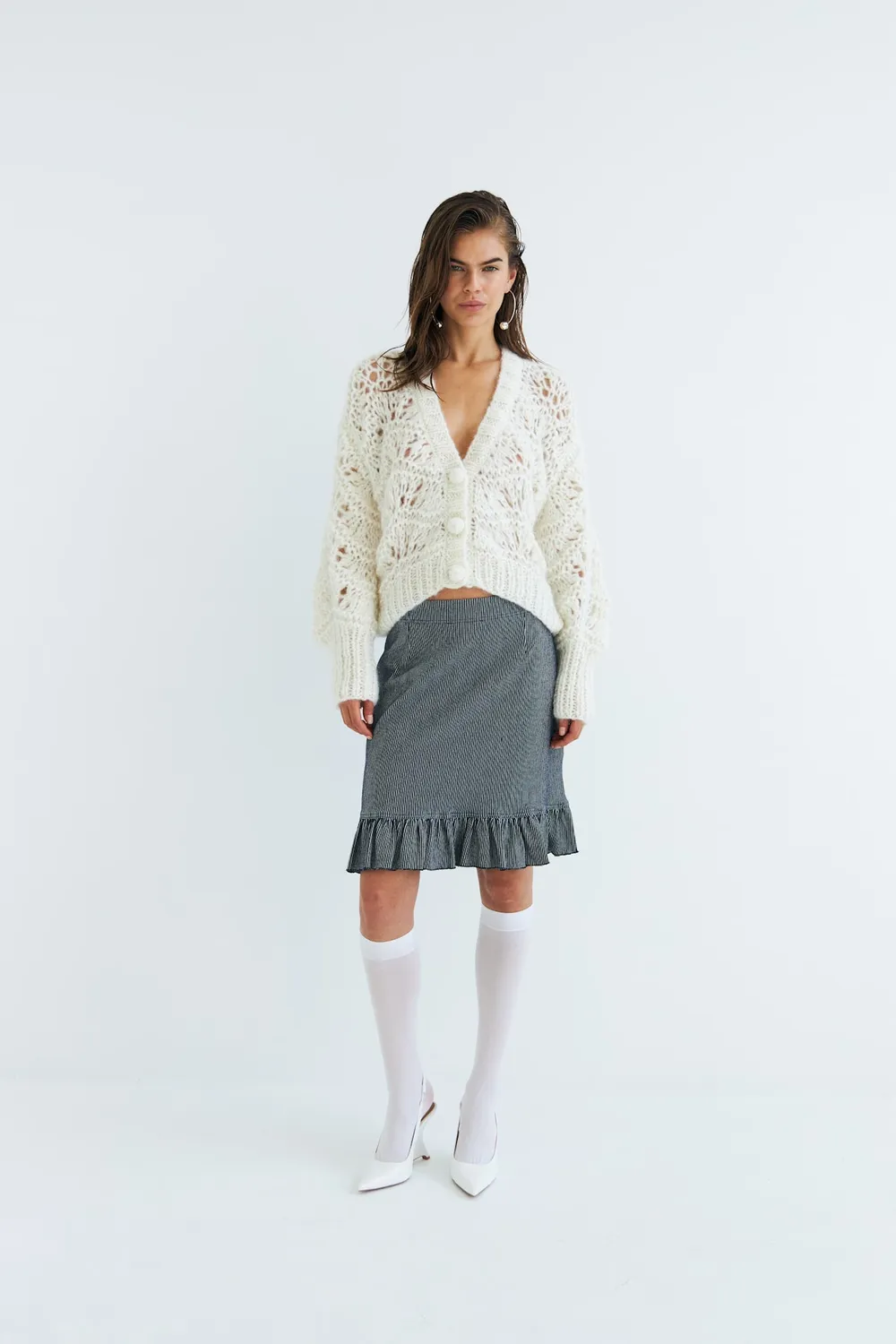 DAWNXDARE Esmeralda cardigan 102 chalk bølgemønster