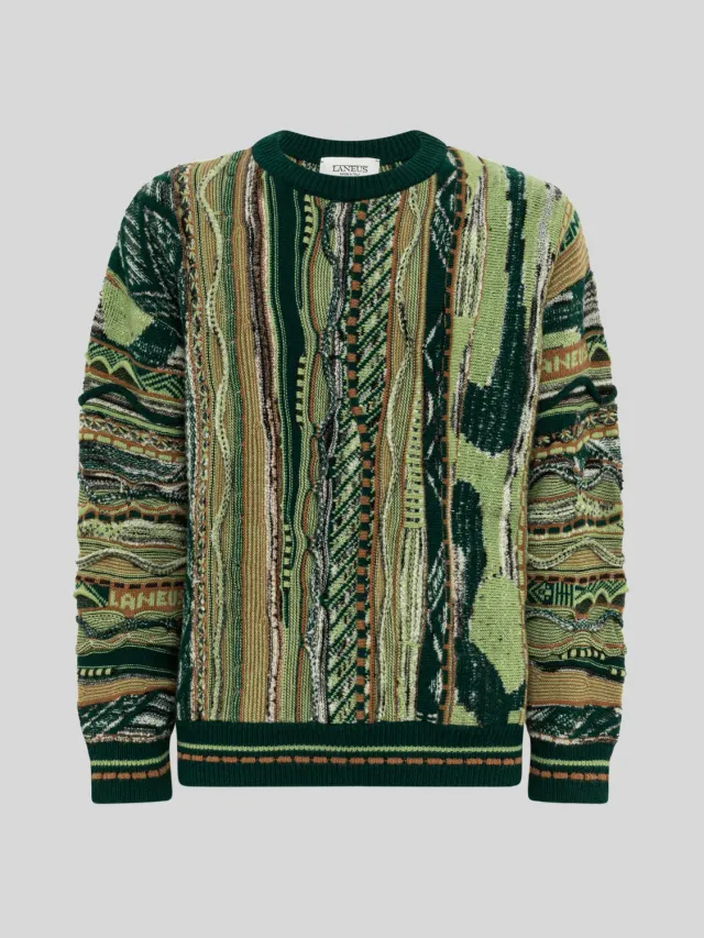 Laneus Jacquard Boxy strik grøn uldblanding