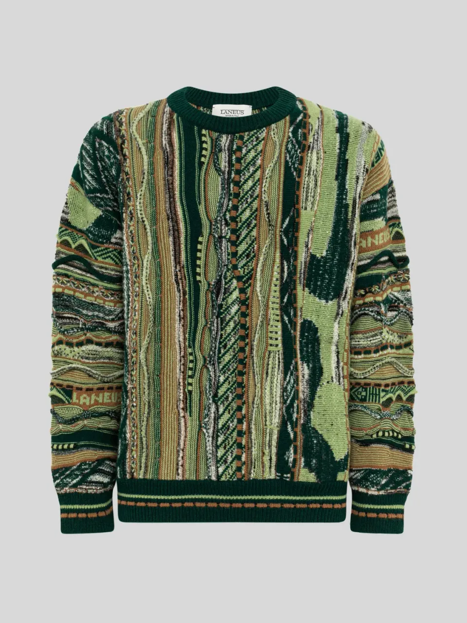 Laneus Jacquard Boxy strik grøn uldblanding