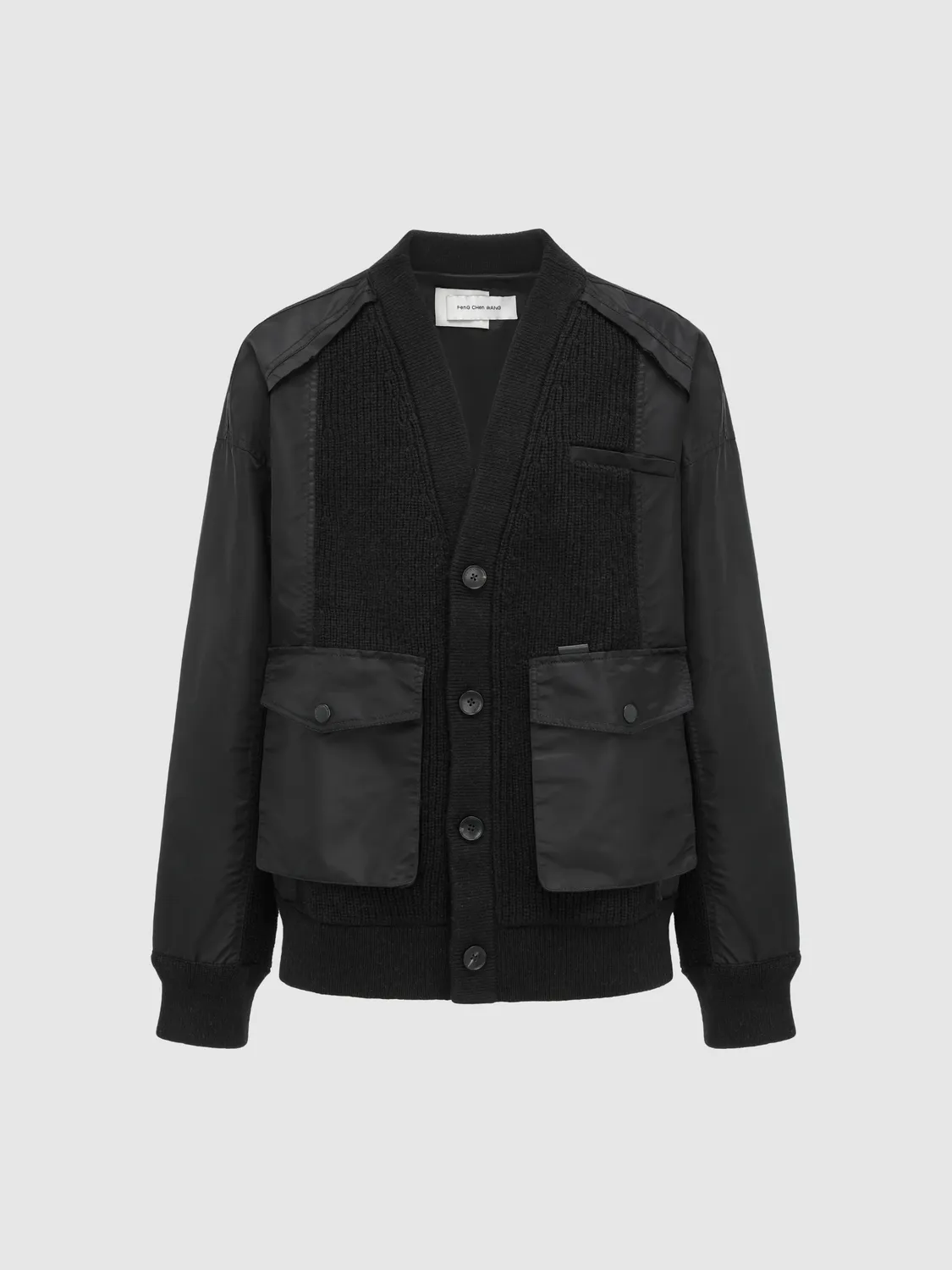 Feng Chen Wang Patchwork cardigan nylon sort mørkegrå