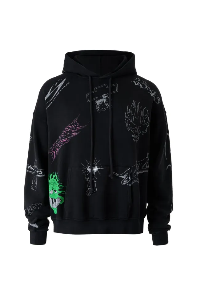 Hellstar Graffiti HSS26HD7-BLK hoodie sort print