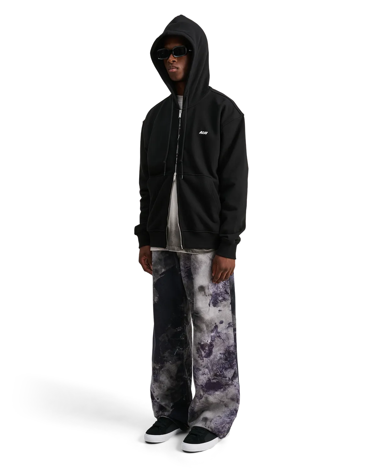 Alis Aaron hættetrøje med lynlås sort oversized