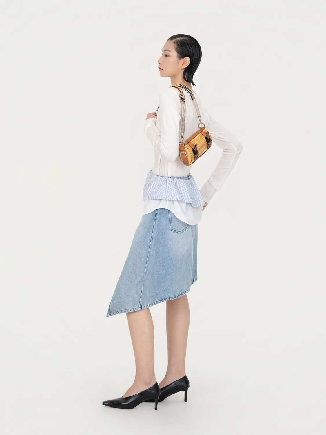 Feng Chen Wang 2-in-1 Colorblock Denimnederdel grå vask