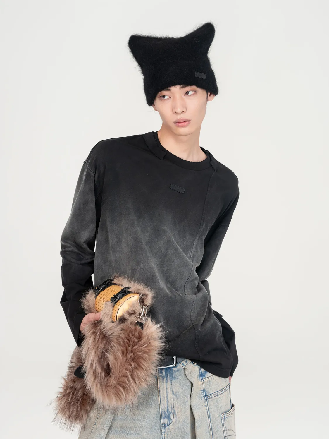 Feng Chen Wang Black-Grey Gradient langærmet t-shirt