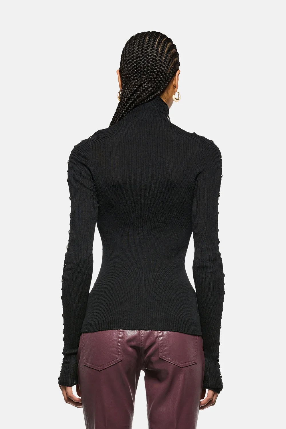 Laneus Extrafine Wool rullekrave sort rib tætsiddende