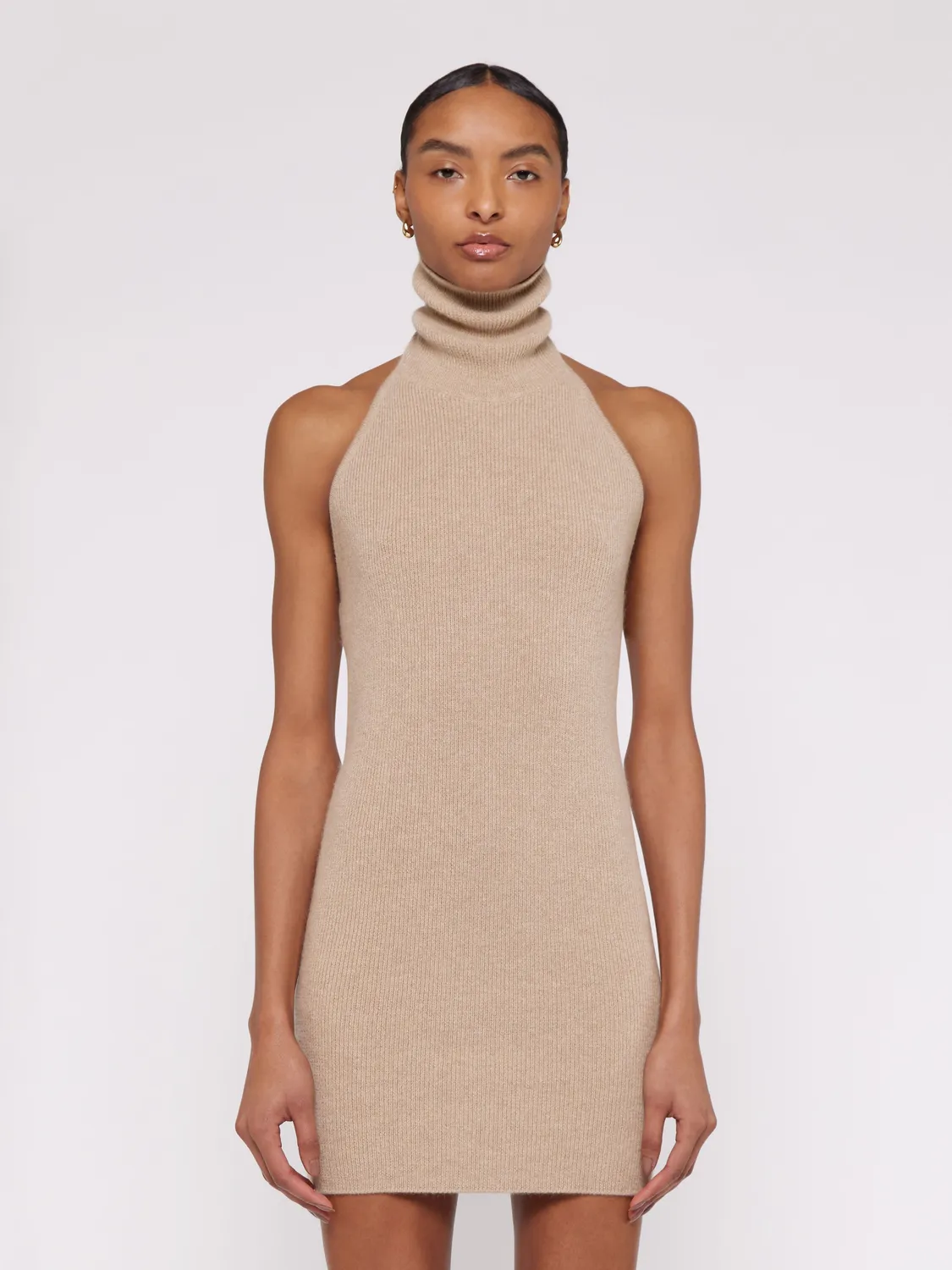 Laneus minikjole halterneck beige uld