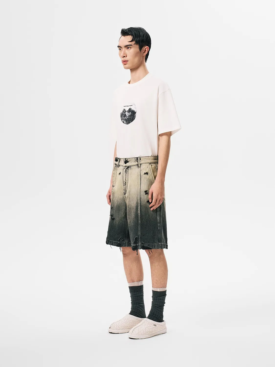 Feng Chen Wang Denim Gradient shorts unisex