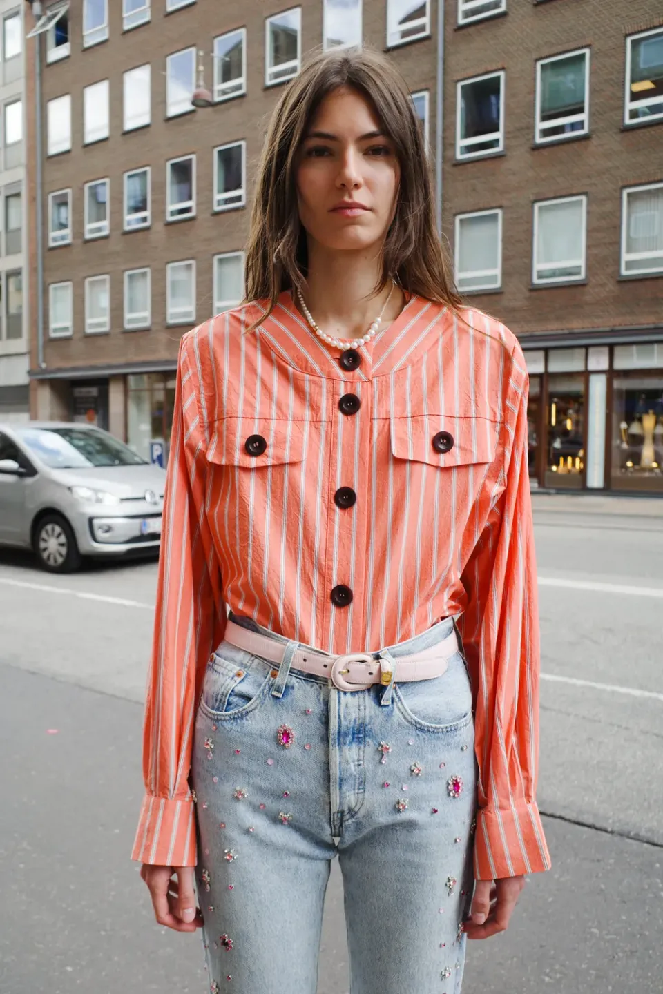 Caro Editions Maja skjorte orange stribet bomuld