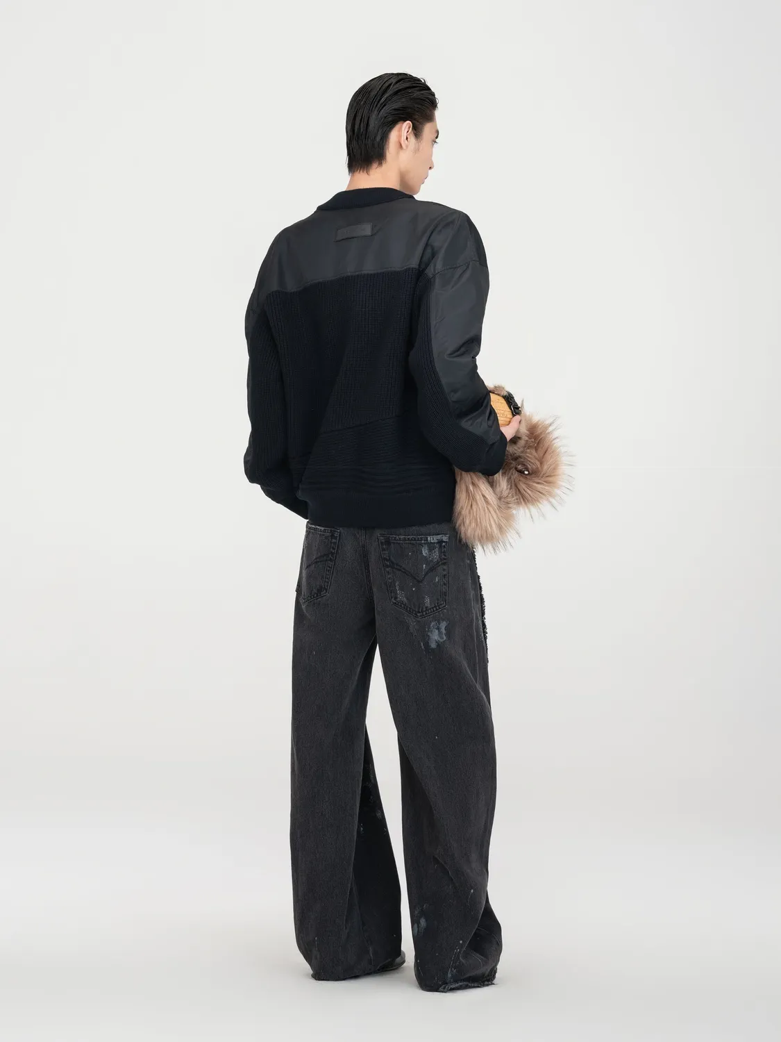 Feng Chen Wang Patchwork cardigan nylon sort mørkegrå