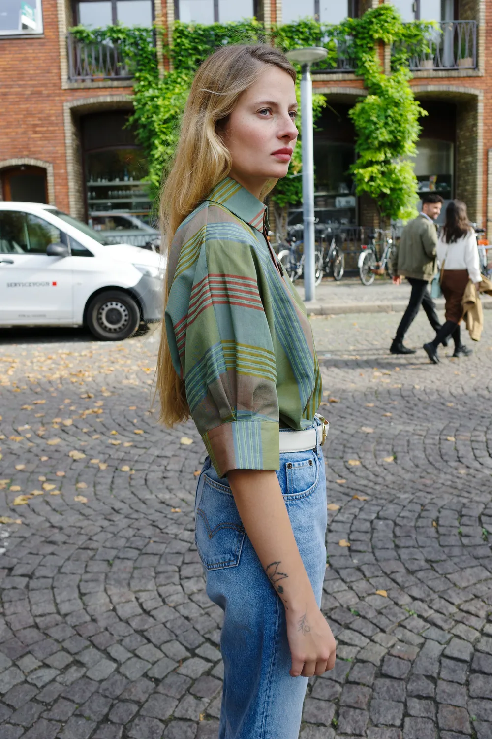 Caro Editions Lisbeth Blouse Green Stripe bluse bomuld