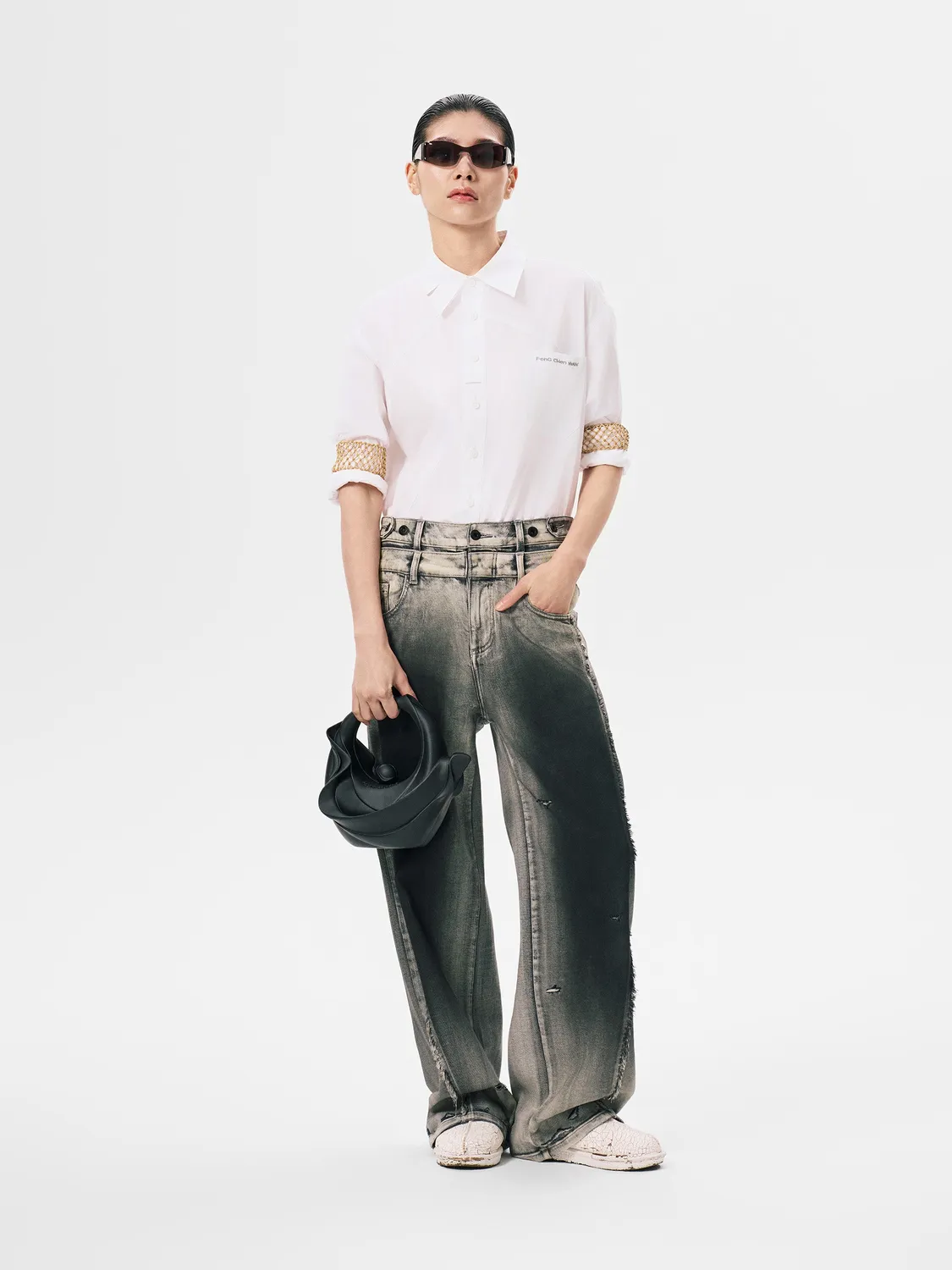 Feng Chen Wang Gradient Denim bukser sort-hvid str XS-XL