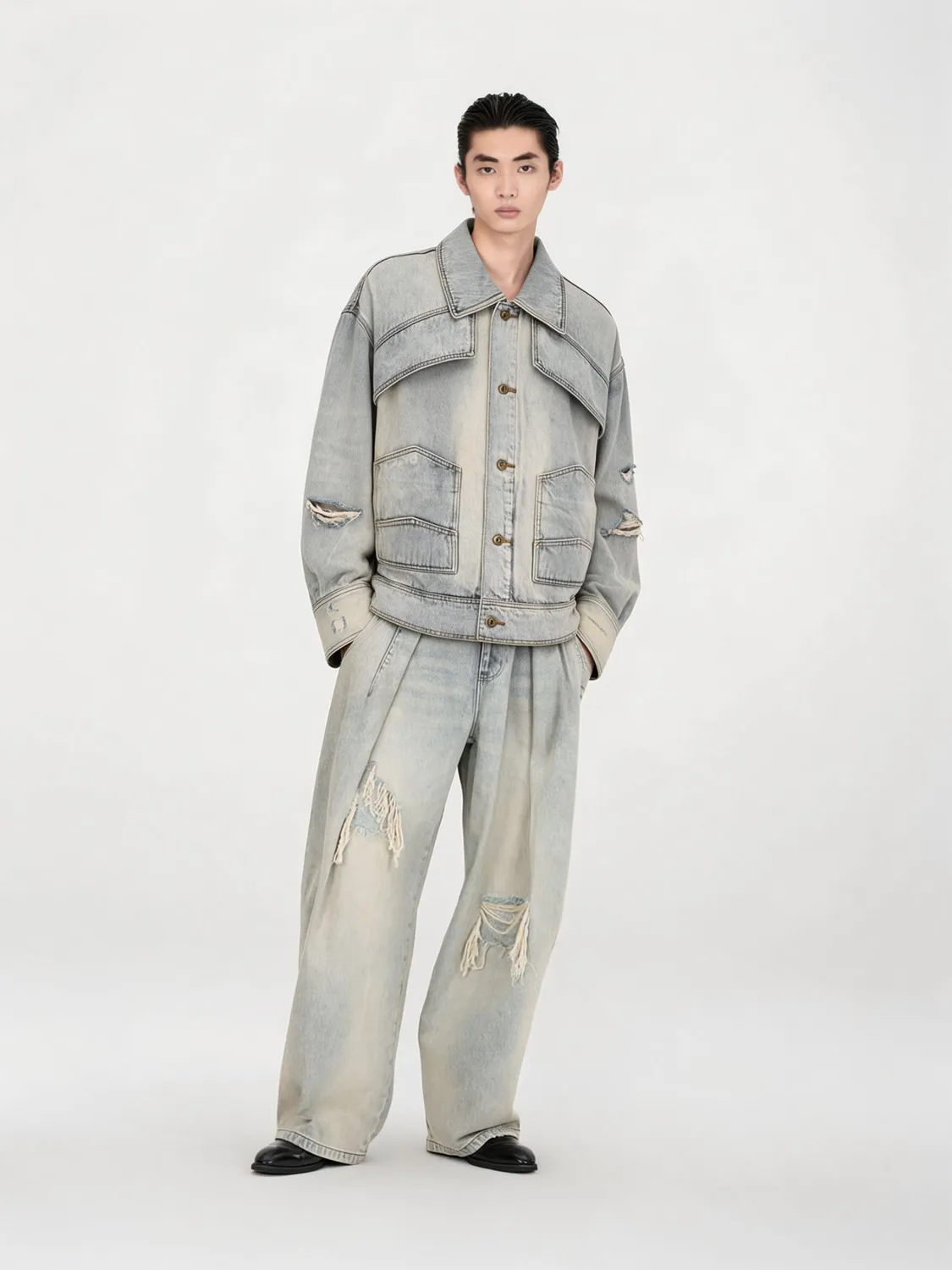 Feng Chen Wang Inverted Distressed denimjakke