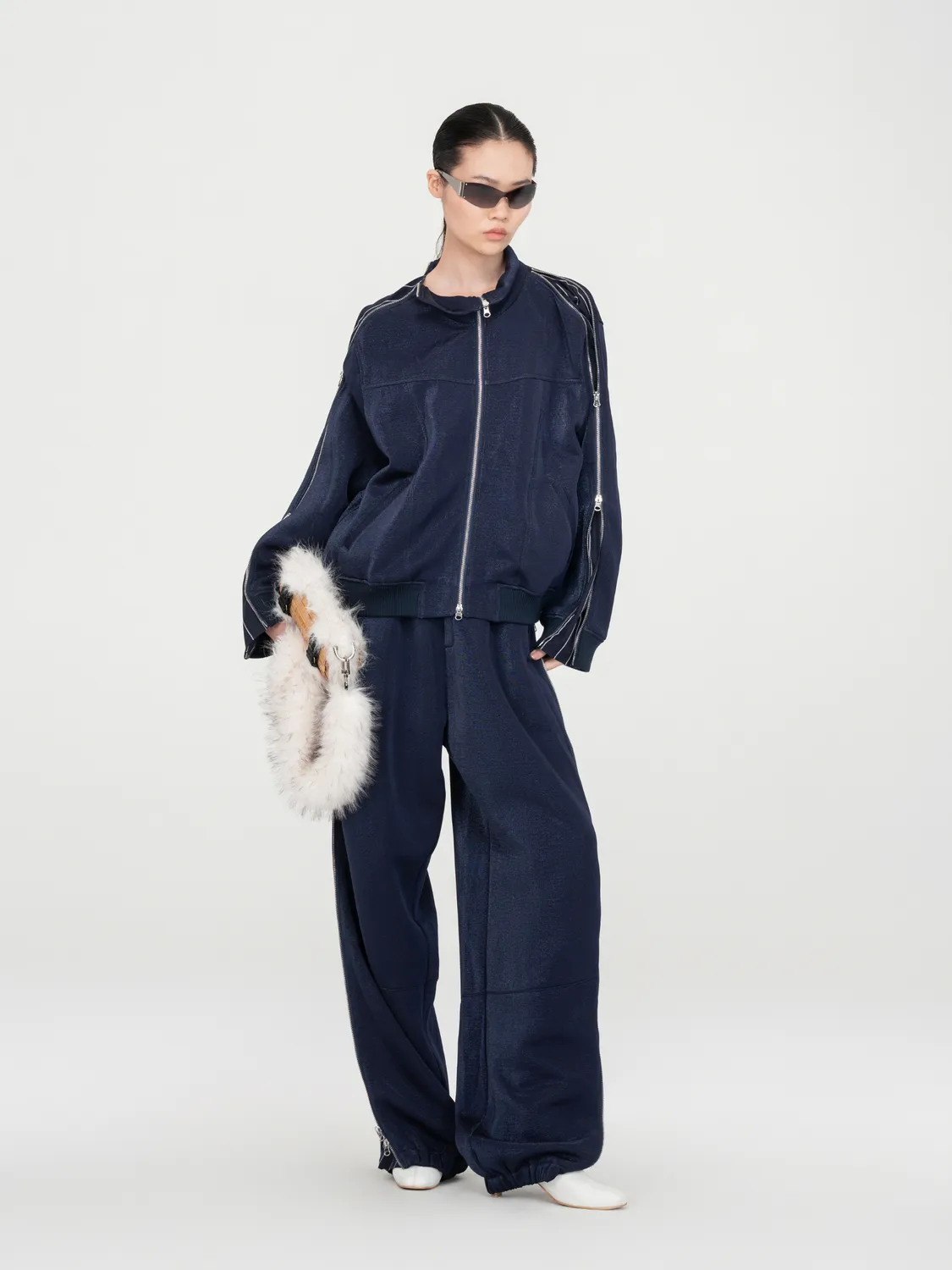 Feng Chen Wang Striped Panel lynlåstrøje navy S-L