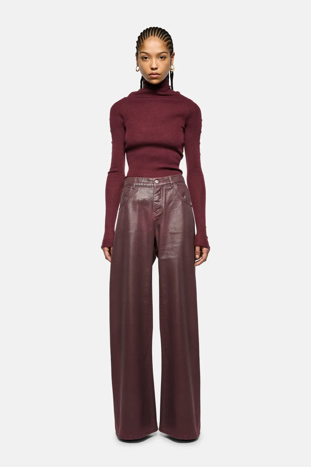 Laneus Baggy jeans bordeaux coated bomuld