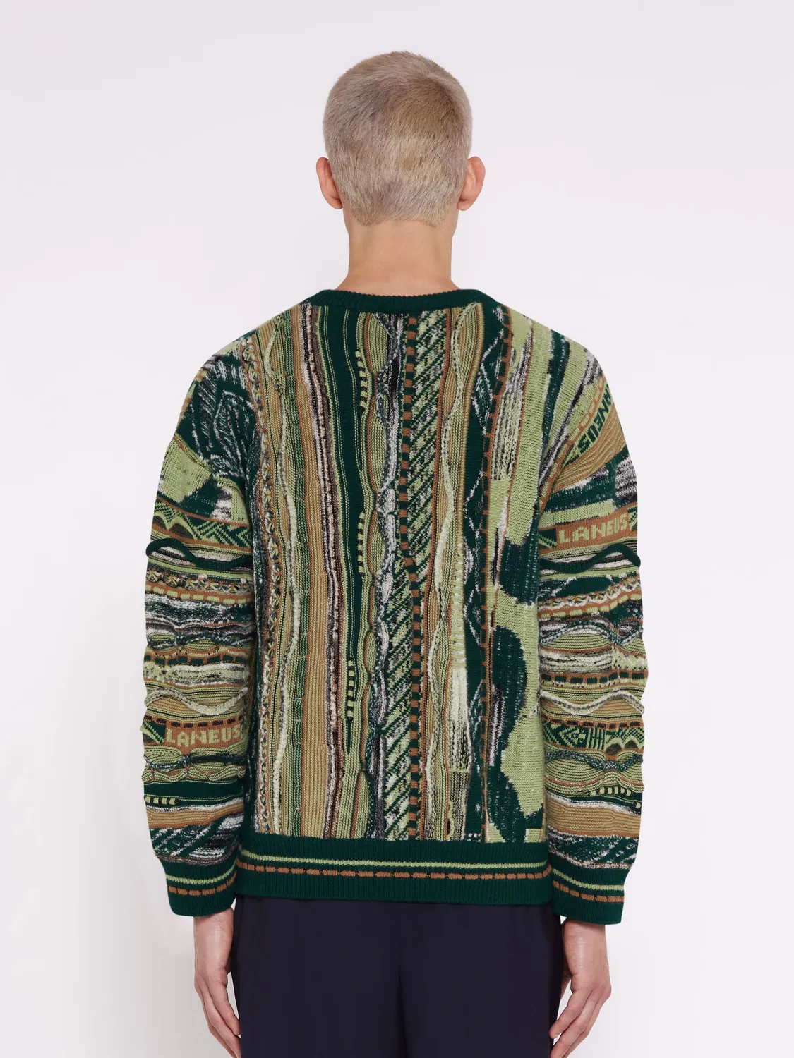 Laneus Jacquard Boxy strik grøn uldblanding