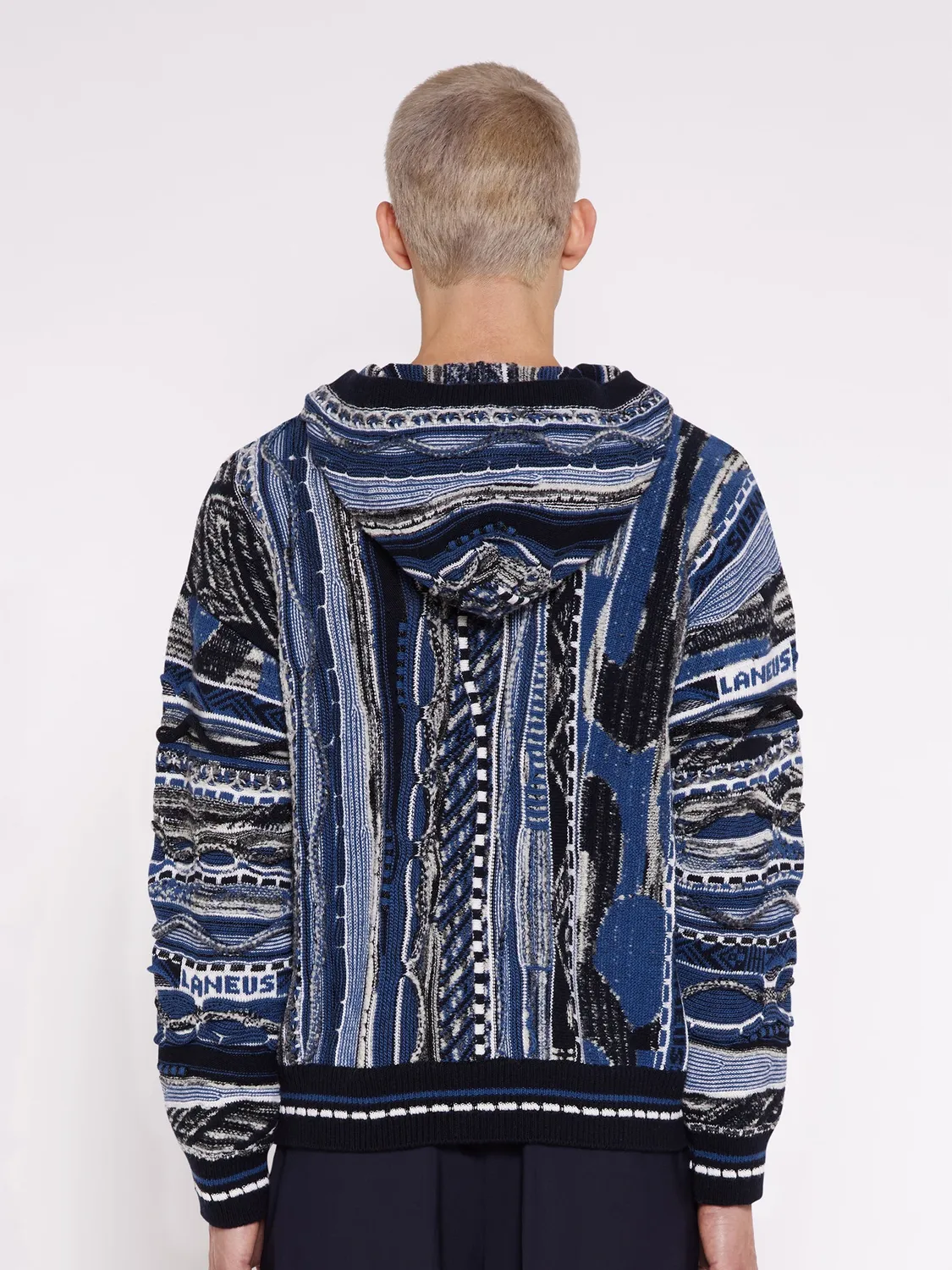 Laneus Boxy Jacquard hoodie blå merinould 44