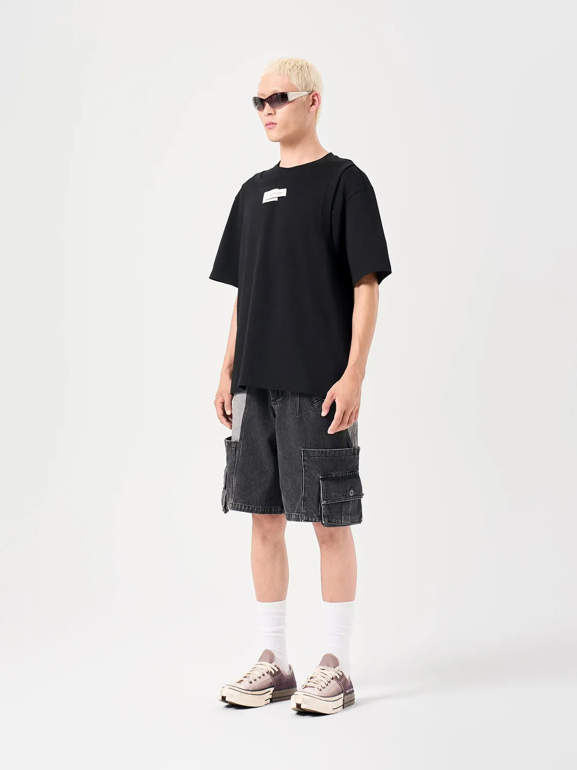 Feng Chen Wang 2-in-1 Deconstructed T-shirt sort lagdelt